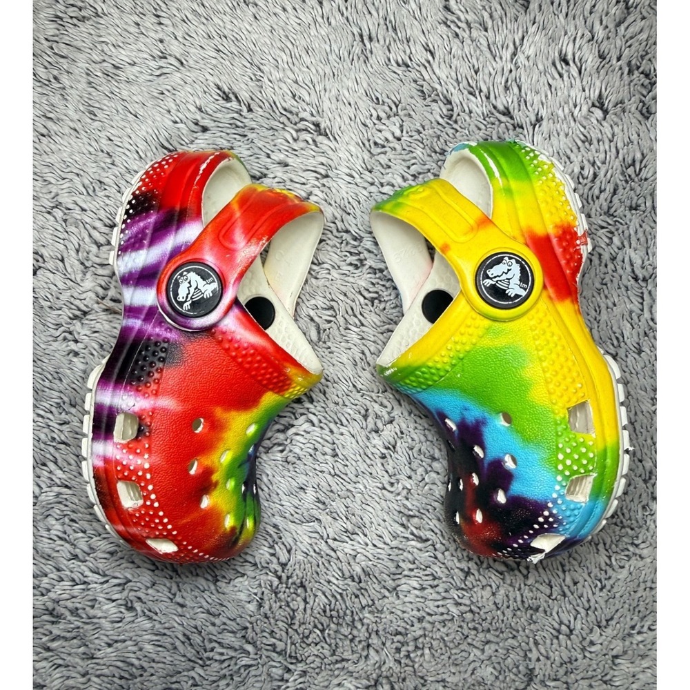Crocs Classic Clog Toddler Kids C4 Rainbow Tie Dye Slip On Shoes